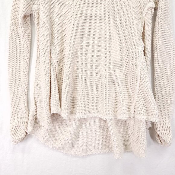 Free People Cold Shoulder Top Women's Small Ivory Raw Fringe Boho Waffle Sweater - Picture 5 of 12